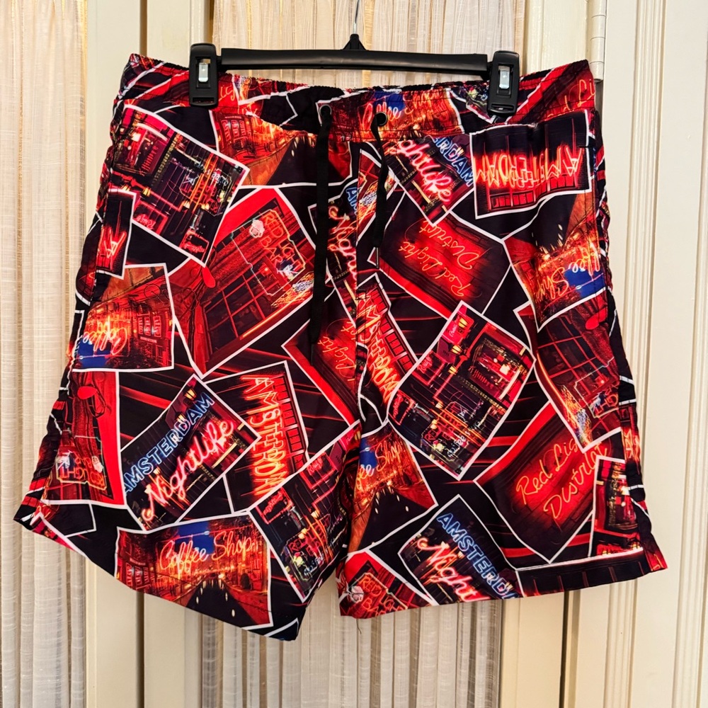 Society Red and Black Graphic Men's Swim Shorts